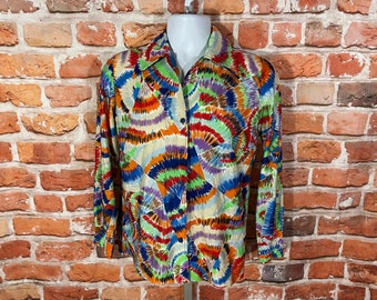 vintage 60s psychedelic rainbow blouse - sz 12 - dart collar mod grunge boho funky groovy