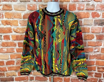 vintage 90s Tundra rainbow textured knit sweater - sz L - Deadstock w tags - coogi cosby notorious funky chunky