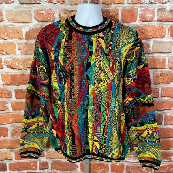 vintage 90s Tundra rainbow textured knit sweater - sz L - Deadstock w tags - coogi cosby notorious funky chunky