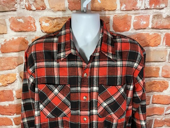 Vintage 80s Big Mac Heavy Camp Plaid Flannel Shirt Sz XL Button 
