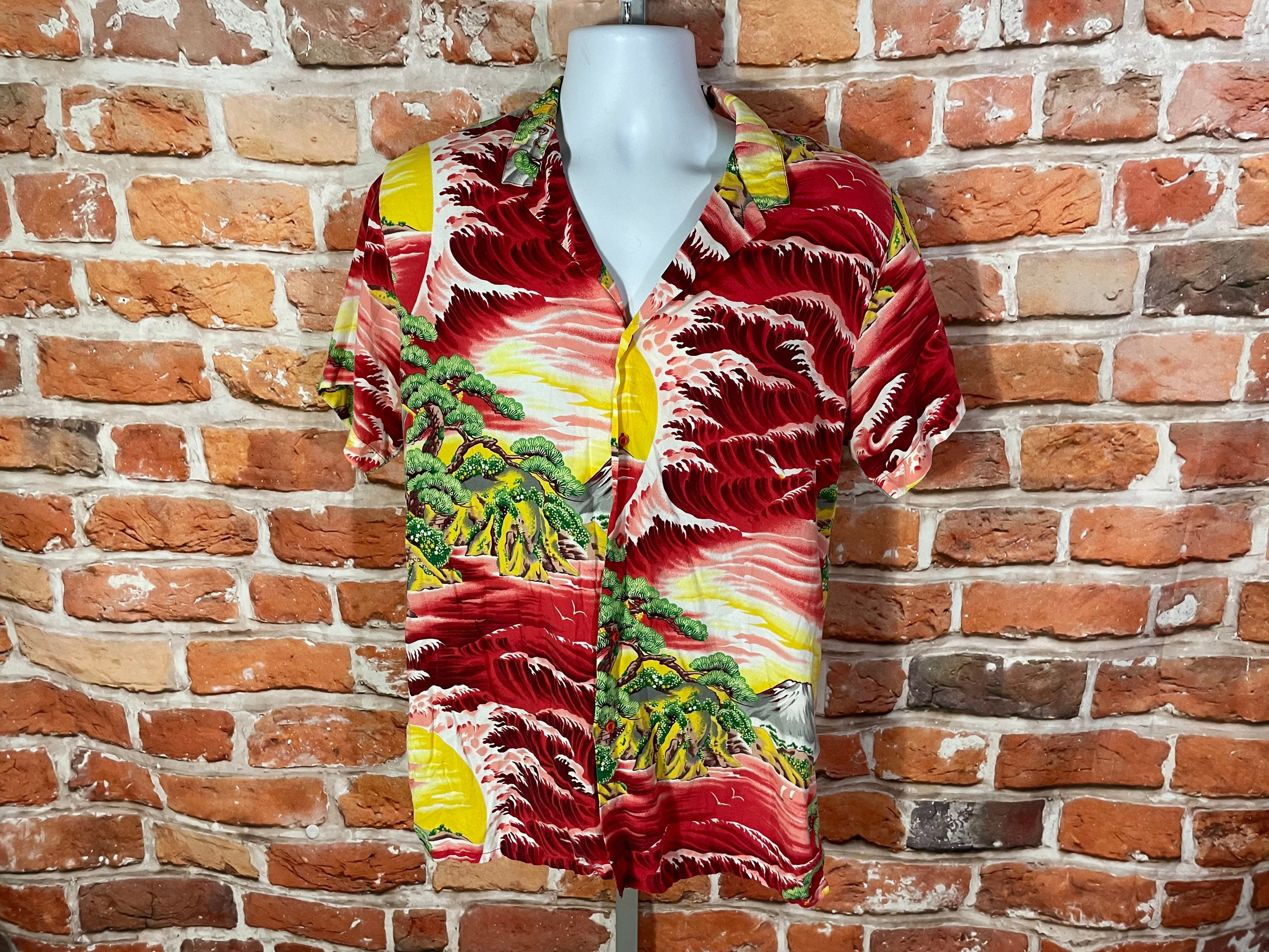 Vintage 80s HUTSPAH Hawaiian Aloha Button Up Shirt Medium Multi-Color Island