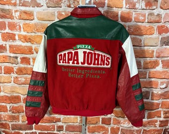 Vintage Papa John’s Pizza varsity bomber jacket fits M/L leather wool