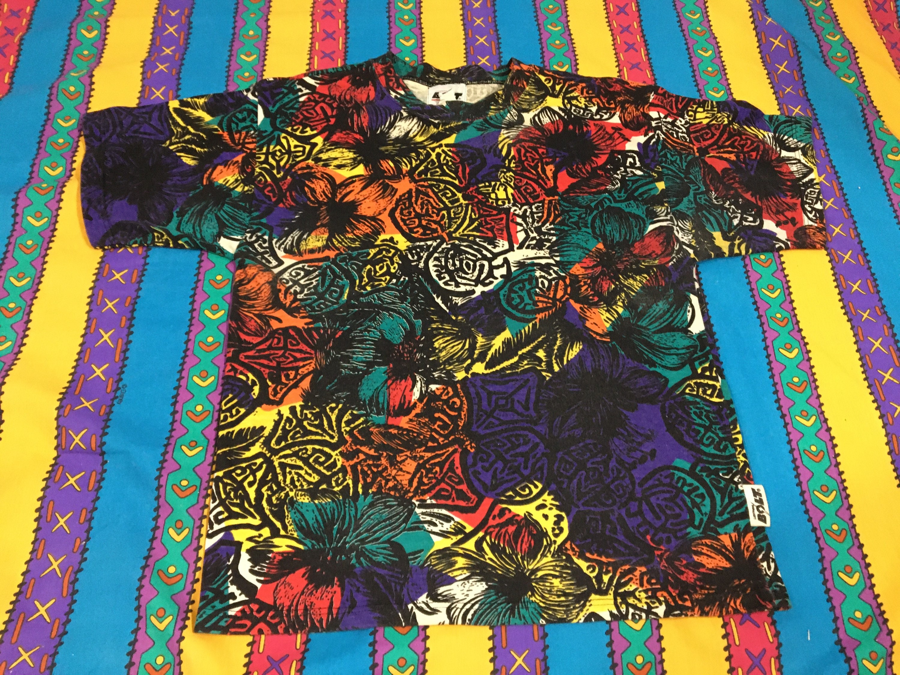 Insane 90s All Over Colorful Grunge Abstract Print LIGHTNING