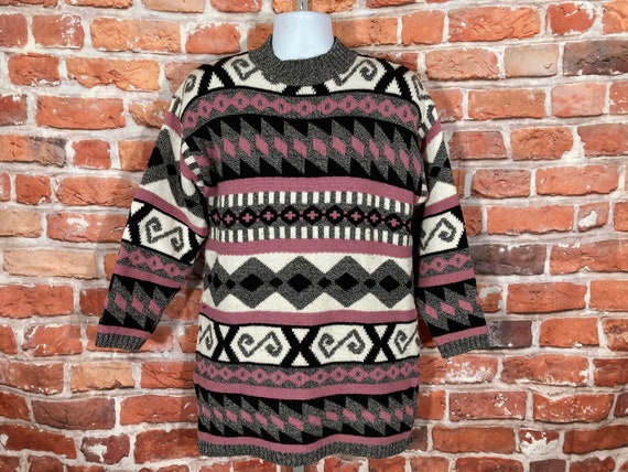 vintage 80s 90s geometric striped sweater - fits … - image 1