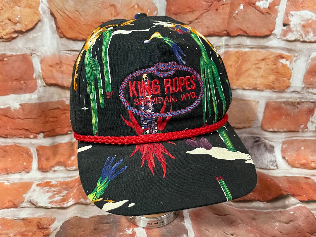Vintage King Ropes Wyoming Western All Over Print Trucker Hat Leather