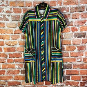 vintage 60s 70s NOS colorful striped terry cloth housecoat - sz M - funky emo mod boho indie grunge