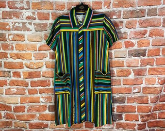 vintage 60s 70s NOS robe de chambre en tissu éponge rayé coloré - sz M - funky emo mod boho indie grunge