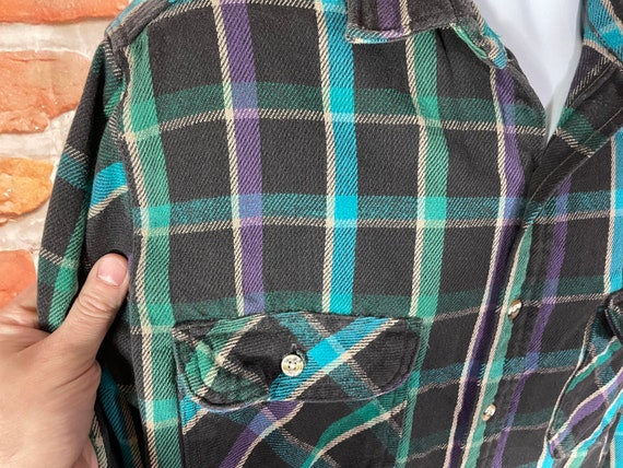 vintage 80s 90s colorful camp flannel shirt - sz … - image 3