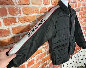 Vintage 80s T&W Forge Puffer Striped Jacket - Sz L - Grunge