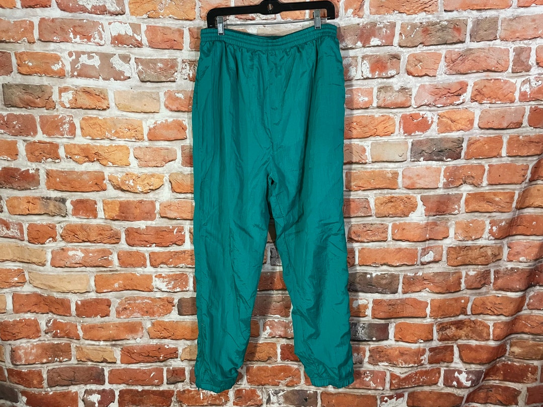 Vintage 90s Teal Swooshy Warm up Pants Fits XL Sporty Grunge Emo Indie