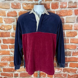 vintage 80s velour Kenny Rogers long sleeve rugby polo shirt - fits M - emo indie grunge