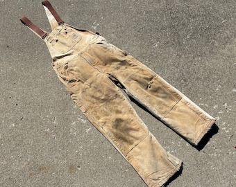Distressed/Faded vtg Carhartt RO2 Canvas Bib Overalls - sz 32 x 32 insulated