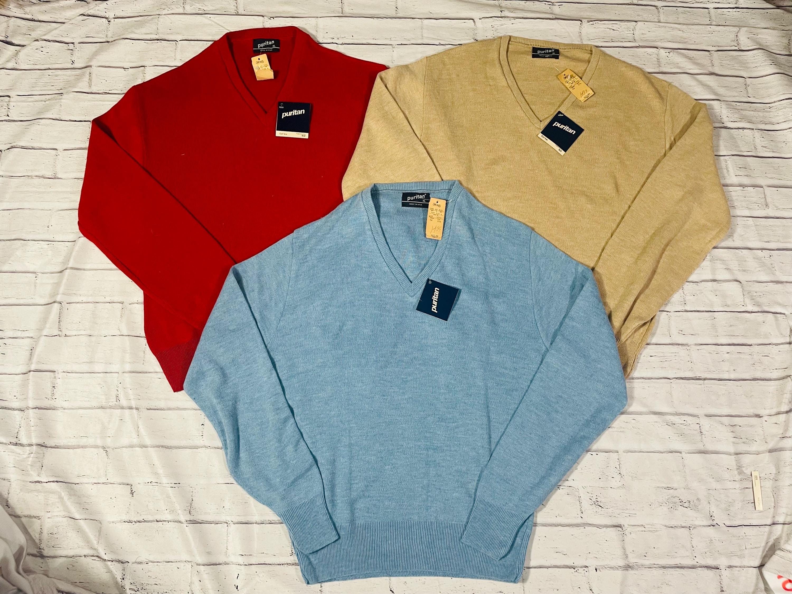 Vintage 80s Puritan V-neck Sweater - Red/blue/tan - XL - New With 