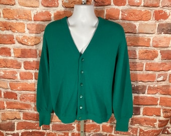 vintage teal green cardigan sweater - sz L - emo indie grunge mod nerd 70s 80s