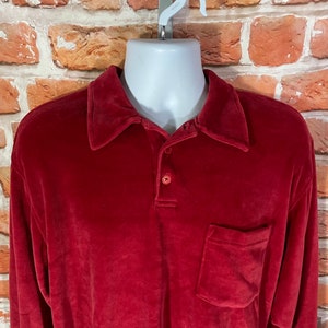 vintage 80s red velour long sleeve polo shirt - sz L - emo mod grunge grandpa indie John Blair