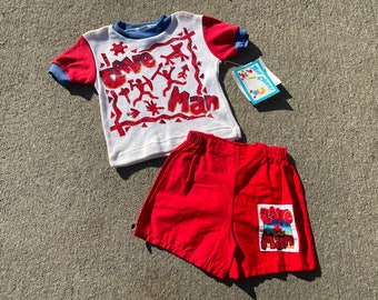 vintage 80s 90s Cave Man shirt and shorts set - sz 18 mo - cute kids playwear