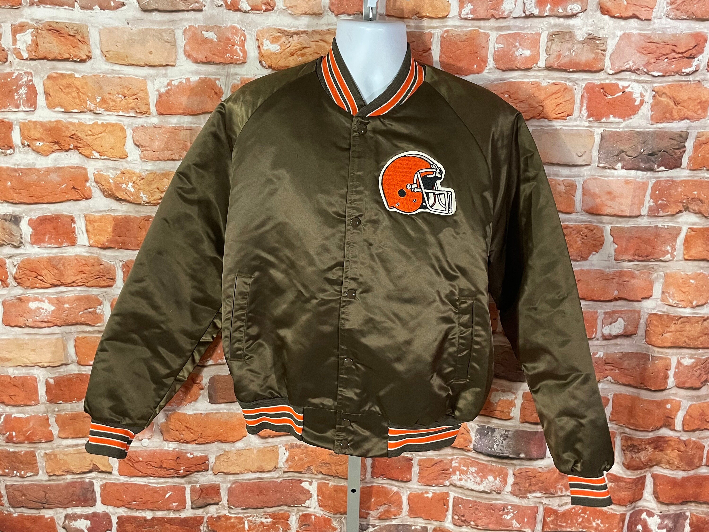 Vintage 80s Cleveland Browns Chalk Line Bomber Satin Jacket