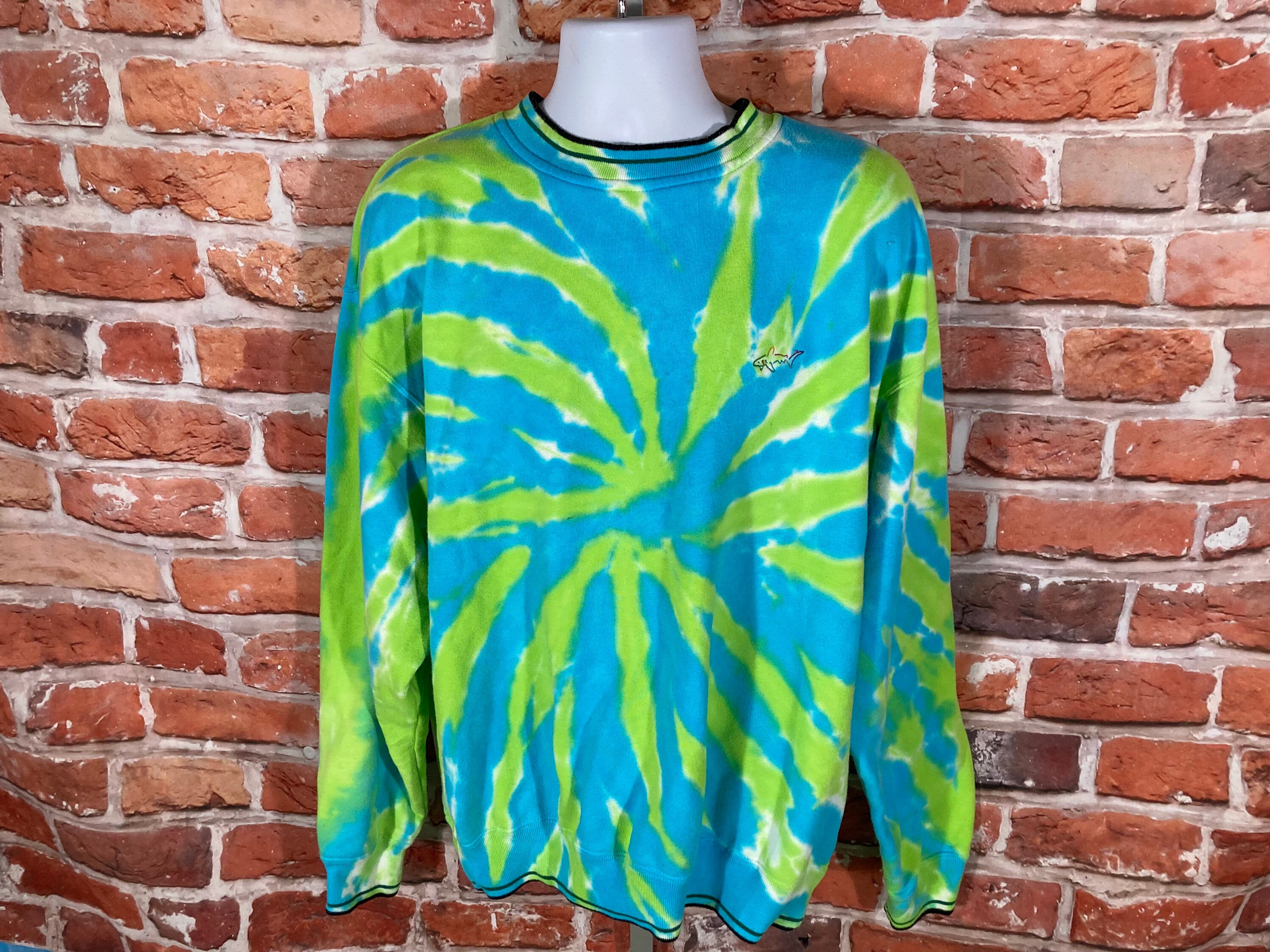 Upcycled Vintage 90s Greg Norman Shark Neon Tie Dye Sweatshirt