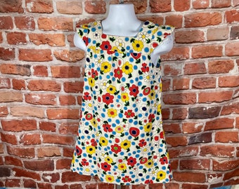 vintage flower dress 60s colorful flowers all over print dress - sz L - mod cute boho emo grunge indie