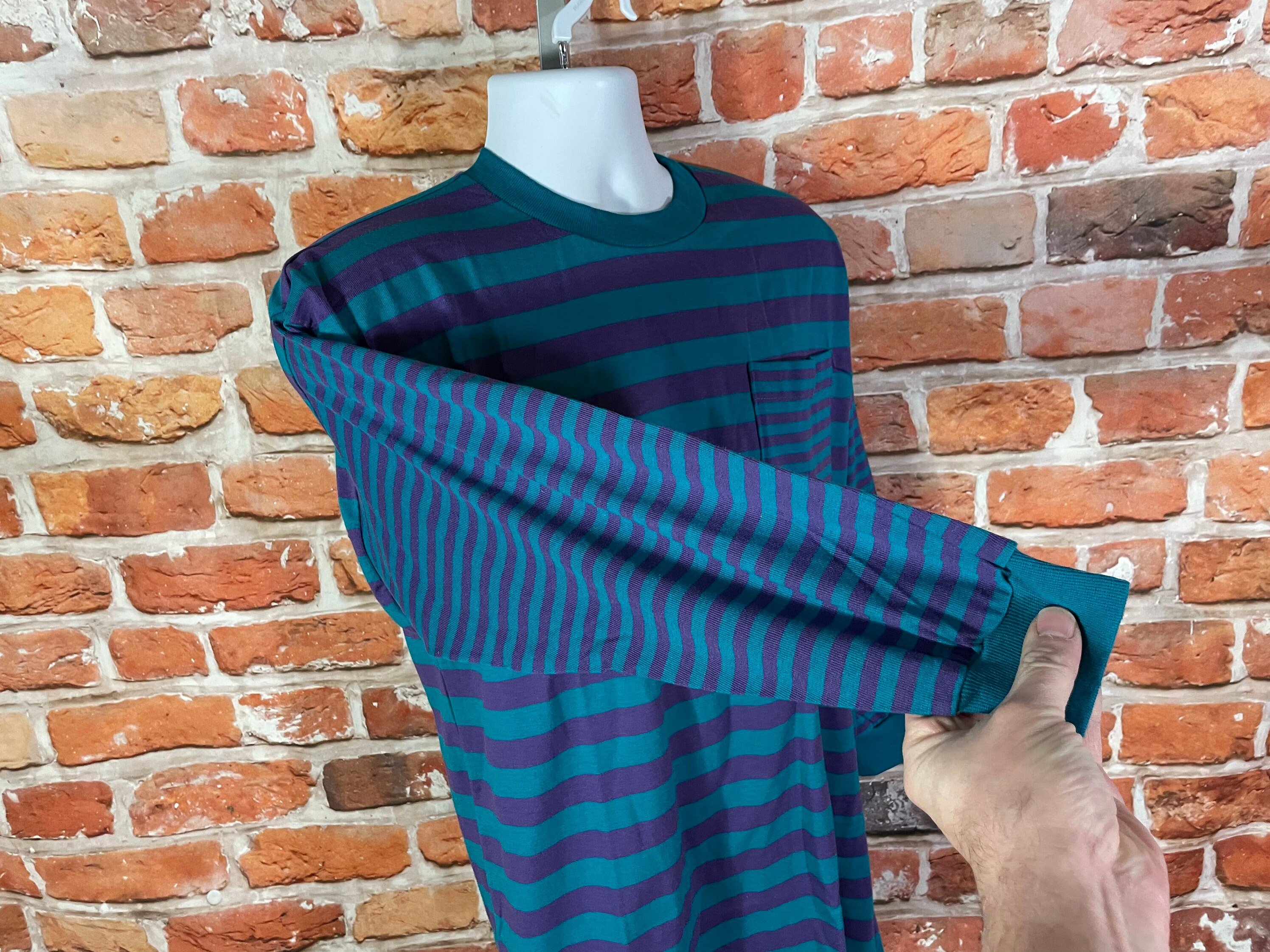 Vintage 90s Lands End Striped Pocket Long Sleeve Shirt - Sz