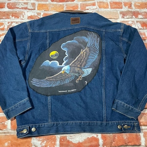 Marlboro 90s Trucker Jeansjacke Weißkopfseeadler - sz XL - einzigartiger vintage Zigaretten Promo Lederkragen upcycled