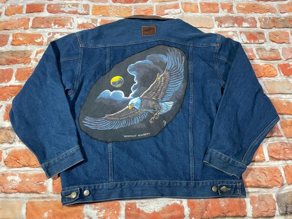 Vintage Marlboro Denim Trucker Jacket: Hand-sewn Bald Eagle, XL - Etsy