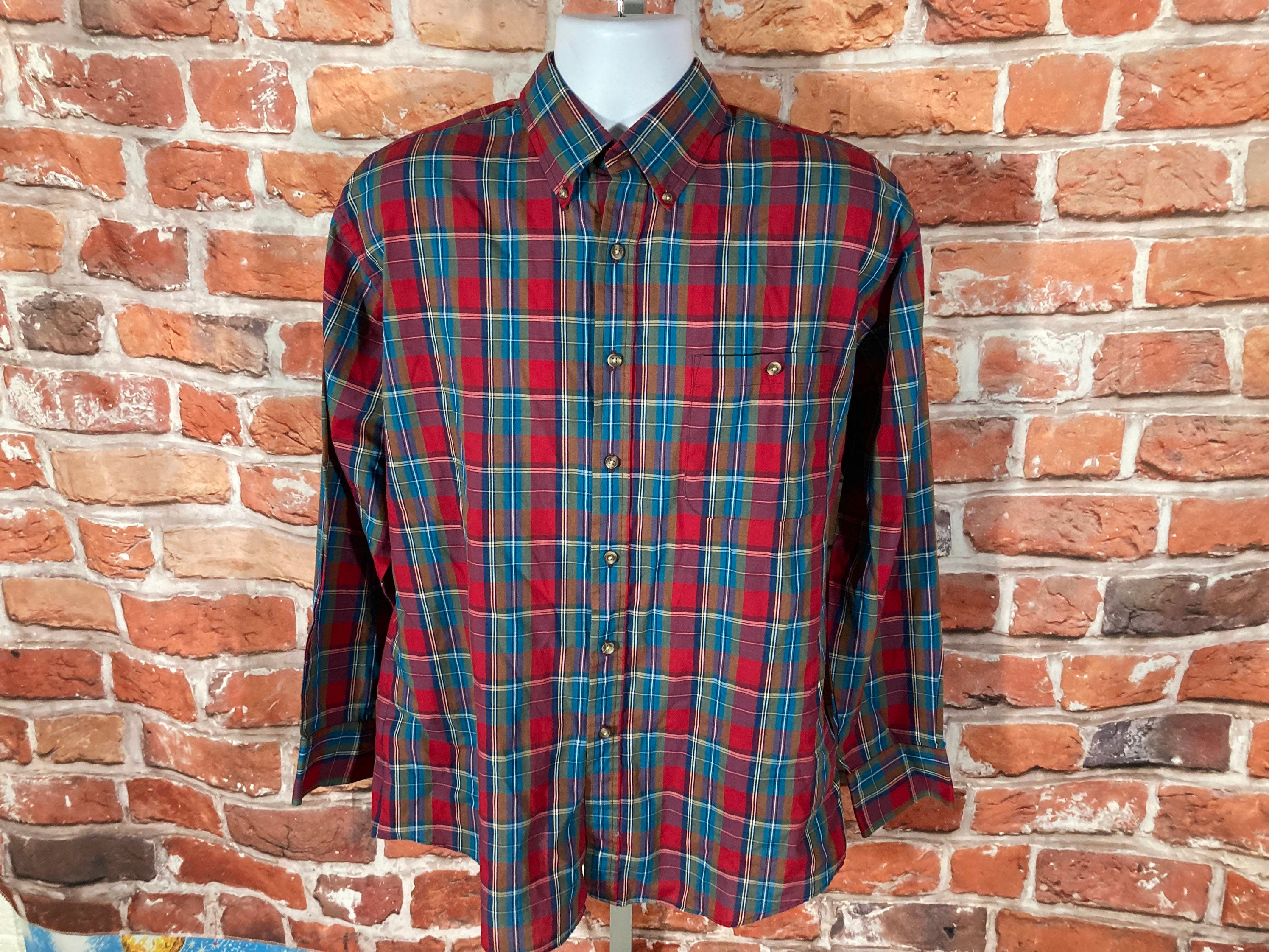 Vintage 80s Knightsbridge Plaid Colorful Button up Shirt Sz L Dad