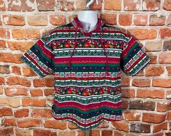 Vintage Striped 80s/90s Grunge Shirt - Button Neck Top