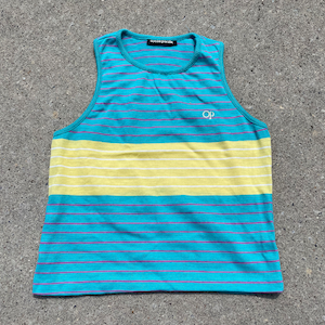 Vintage 80er Jahre Ozean Pazifik gestreiftes Tank Top - Kinder Jugend Gr. M - Surf Grunge niedlich