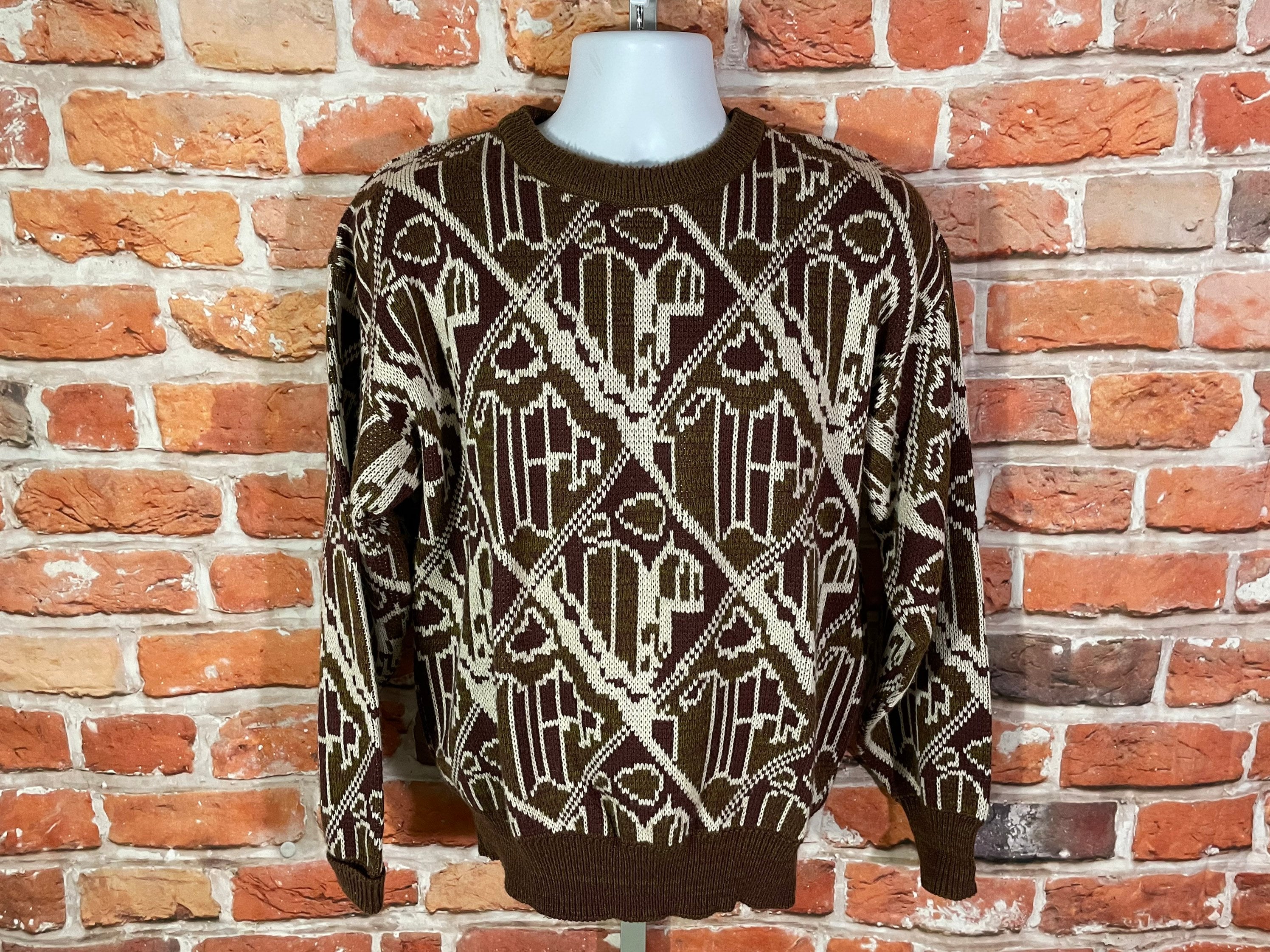 Funky Vintage 80s 90s Geometric Abstract Grandpa Sweater Sz 