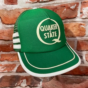 vintage 80s Quaker State 3 stripe mesh trucker snapback hat - racing nascar oil grunge emo cap