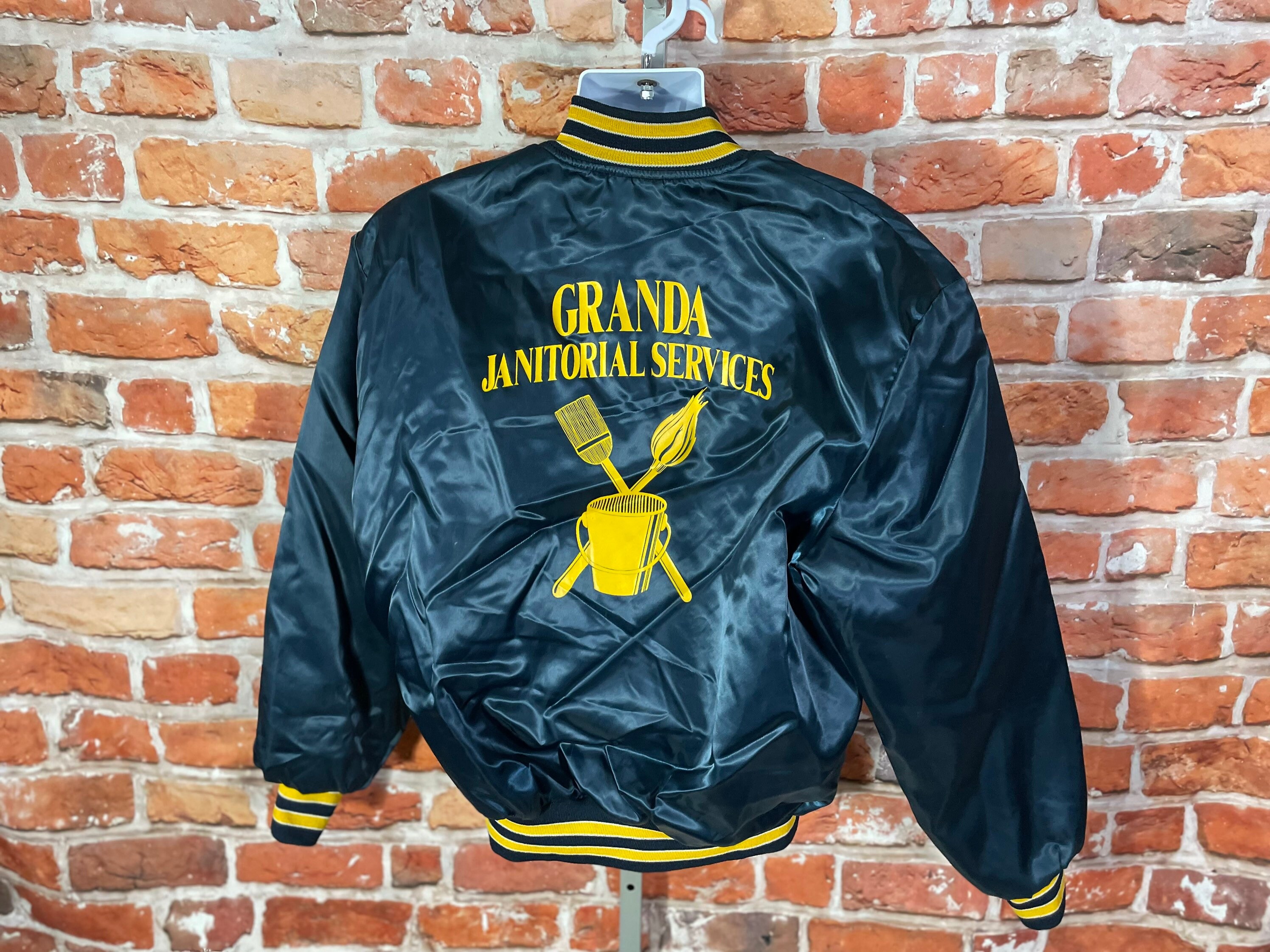 Vintage Granda Janitorial Services Satin Bomber Jacket - Sz XL