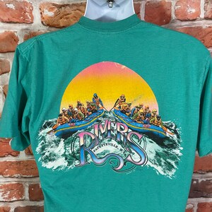 vintage 90s Whitewater Rafting micro stripe pocket tee shirt - sz L - green Rivers West Virginia grunge emo indie