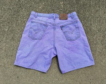 vintage Levis 550 Orange Tab jean shorts - sz 38 - purple hand dyed well worn