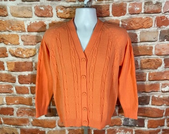 beautiful 1960s bright peach cable knit grandma cardigan sweater - mod emo indie grunge 60s vintage