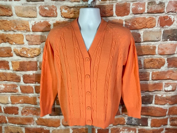 beautiful 1960s bright peach cable knit grandma c… - image 1