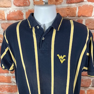 vintage 90s striped West Virginia Mountaineers polo shirt - sz M - grunge era
