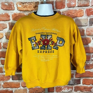 vintage 90s yellow Express EXP Athletique boxy fit sweatshirt - sz S - emo indie grunge