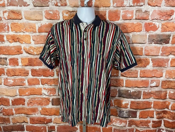 Vintage 90s Cotton Traders Coogi Style Rainbow Knit Textured Polo