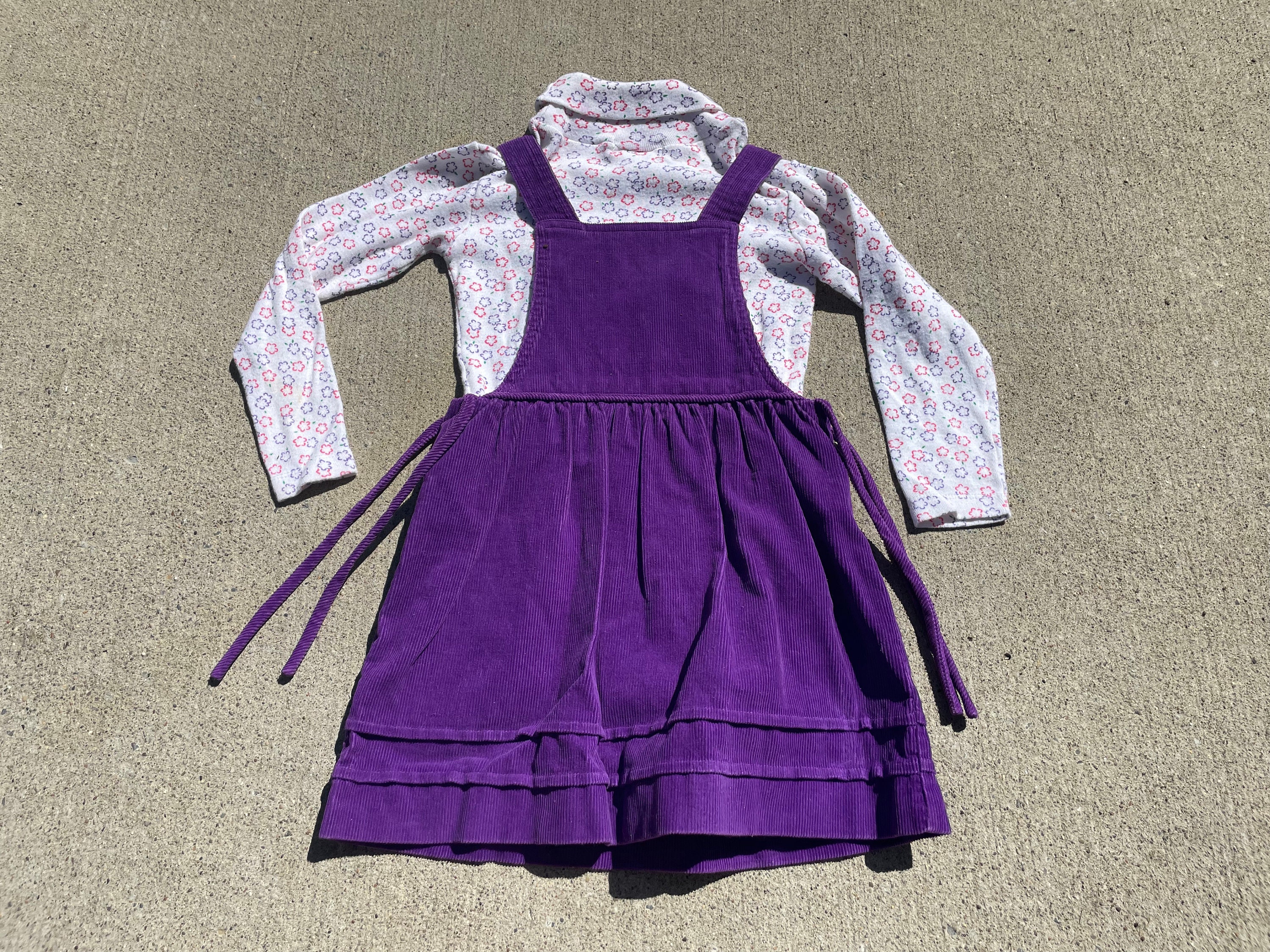 Adorable Vintage Izod Lacoste Purple Corduroy Dress Bib Overalls and Shirt Set Sz Girls 5 6 Skirterall 80s Cute Etsy