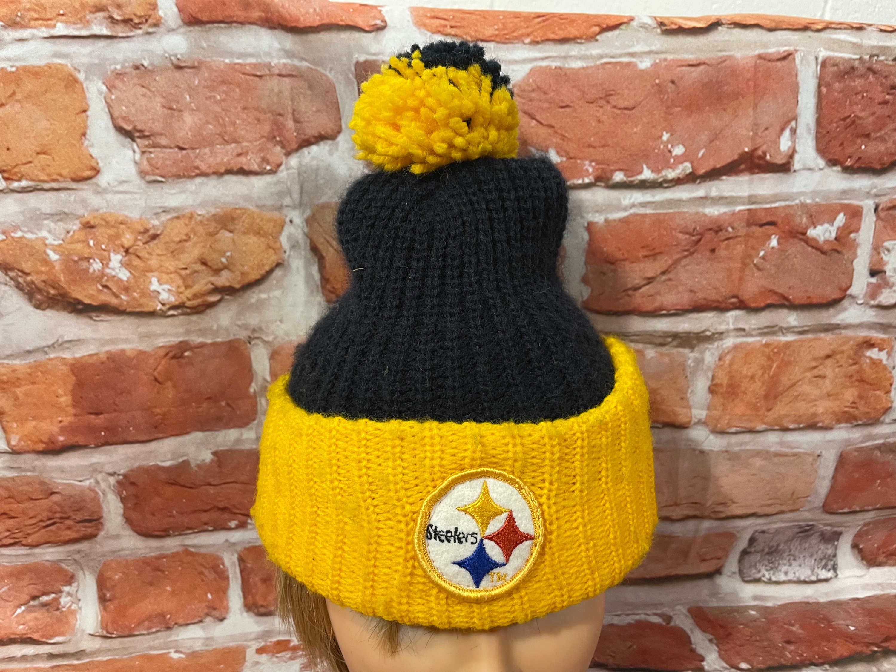 Vintage 80s Pittsburgh Steelers Pom Cuffed Beanie Hat Grunge Emo