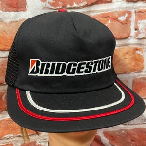 vintage Bridgestone Swingster striped bill mesh trucker snapback promo hat 80s 90s cap