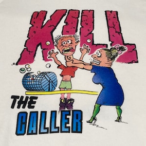vintage jaren 80 Kill The Caller grappig Bingo shirt - sz XL past L - oude dame oma cartoon pullover zachte grunge