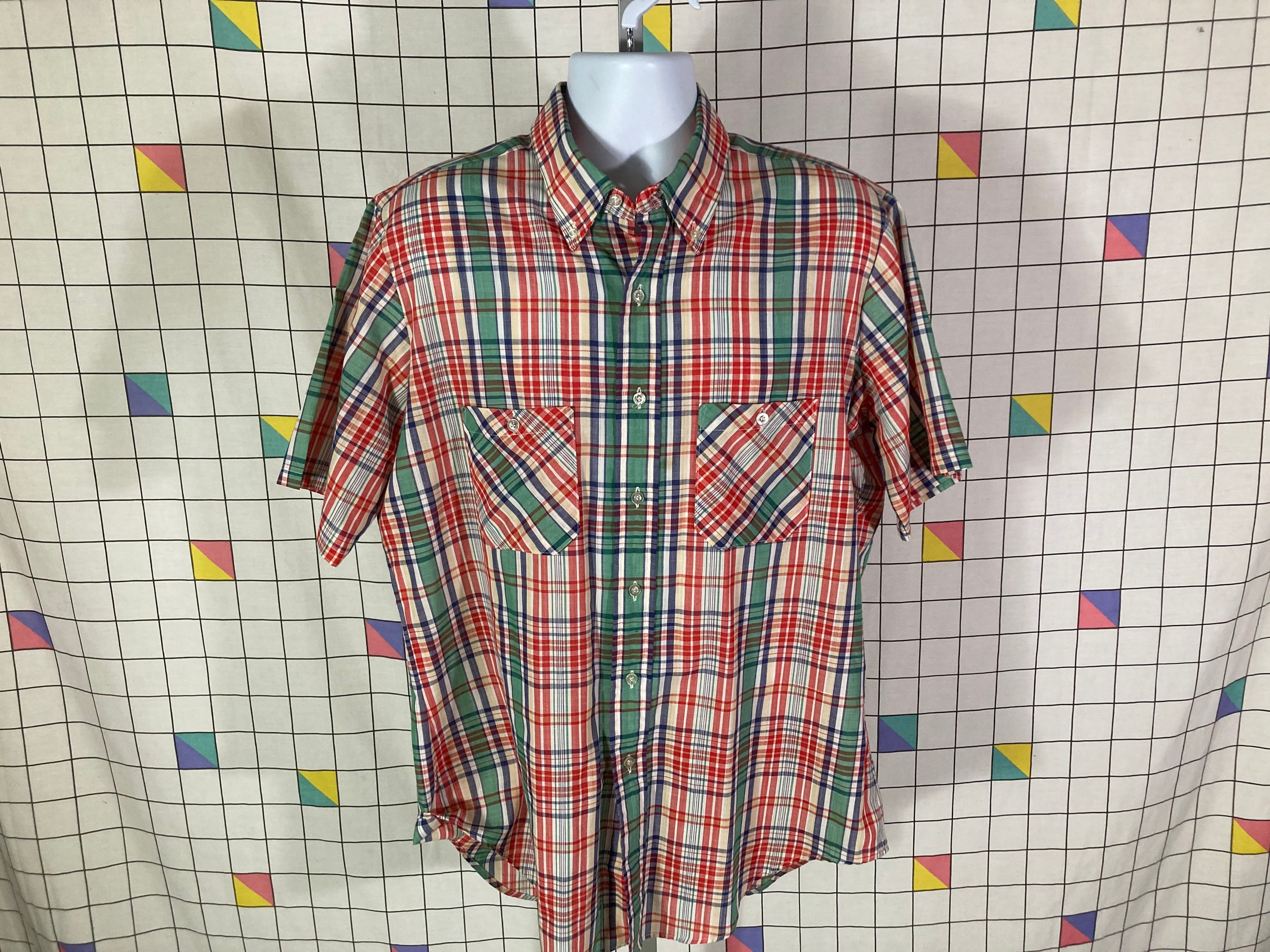 Vintage 70s Towncraft JC Penney Plaid Stripe Button up Sz XL