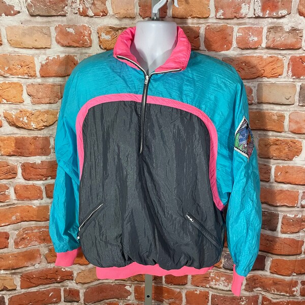 vintage 90s Hotdogger pastel pink/blue pullover windbreaker jacket - sz M - grunge quarter zip