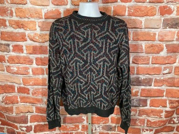 vintage 80s funky geometric abstract sweater w ne… - image 1
