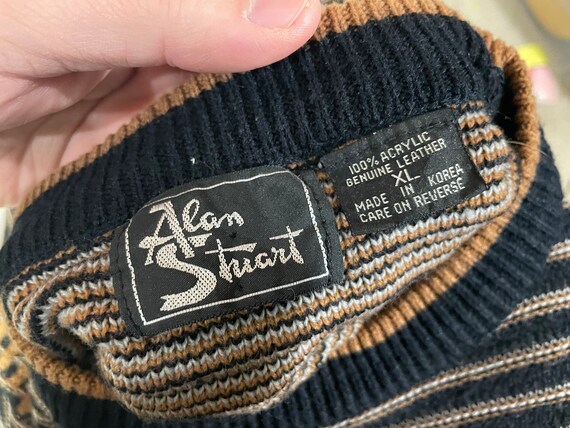 vintage 90s Alan Stuart sweater w leather patches… - image 3