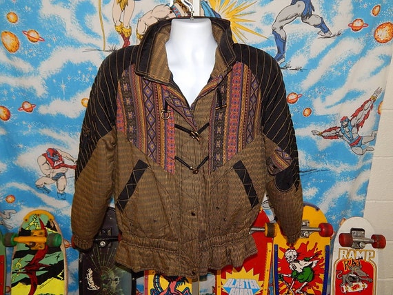 INSANE 80s Puffer Jacket - Aztec Ruffled - vintage