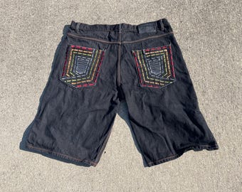 Y2K Embroidered Baggy Jean Shorts: Vintage Hip Hop Skater Jorts