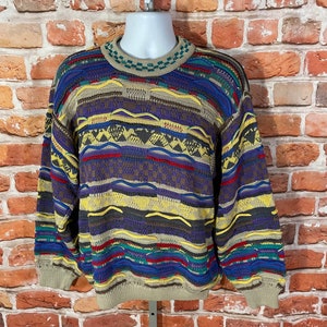 vintage 90s Coogi textured knit sweater - sz L - cosby notorious funky chunky grunge colorful
